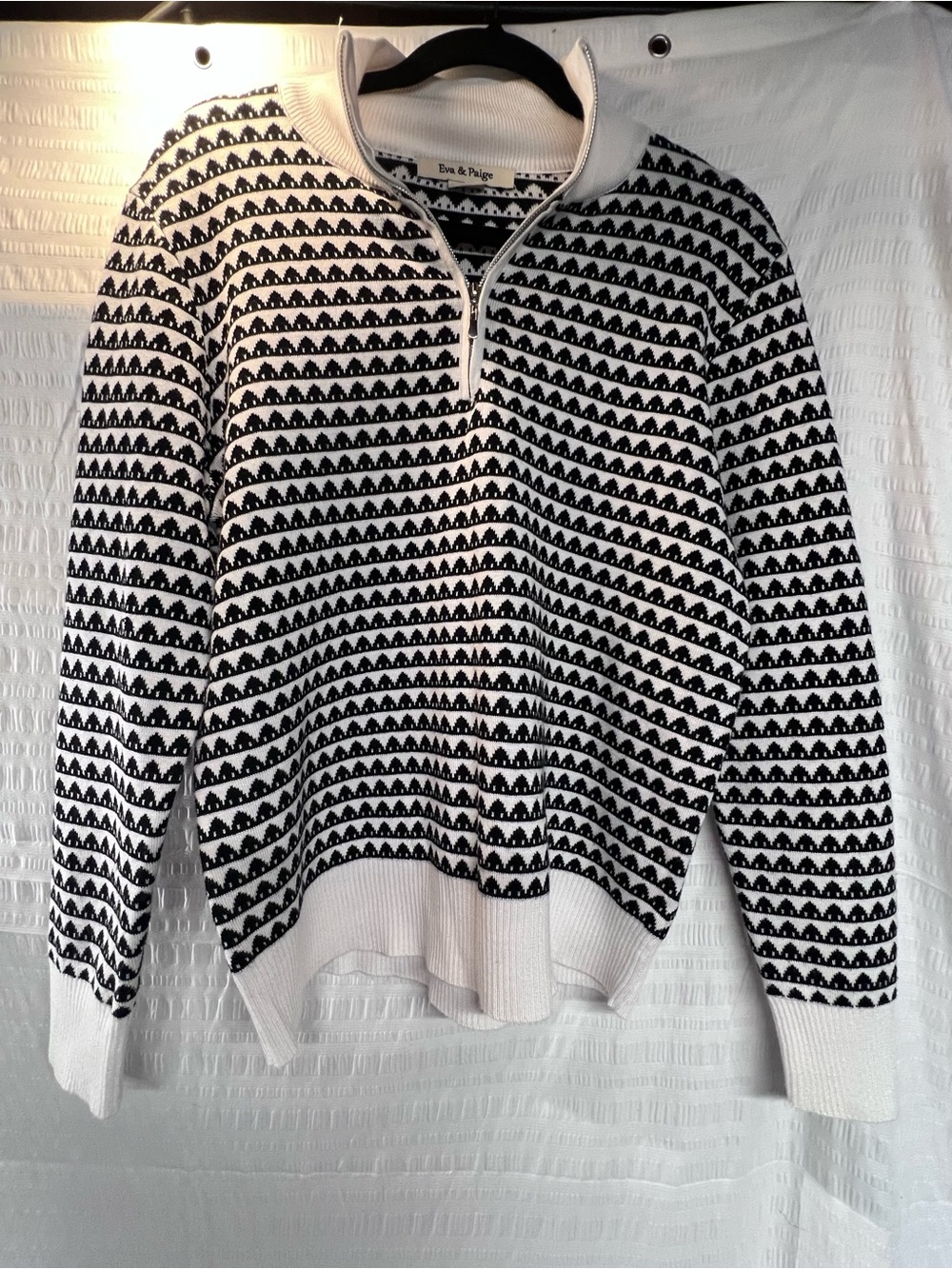 Black and White Quarter-Zip Patterned Sweater